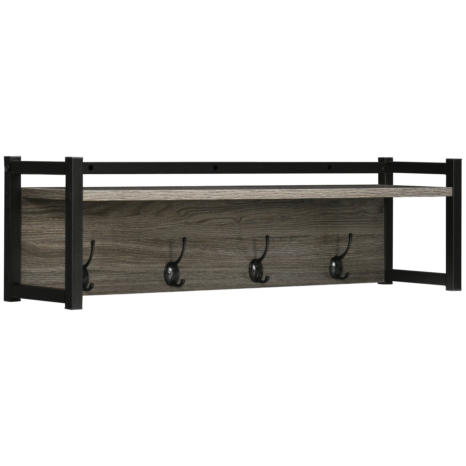 Rustic Wall-mounted Coat Rack Floating Shelf With 4 Hooks
