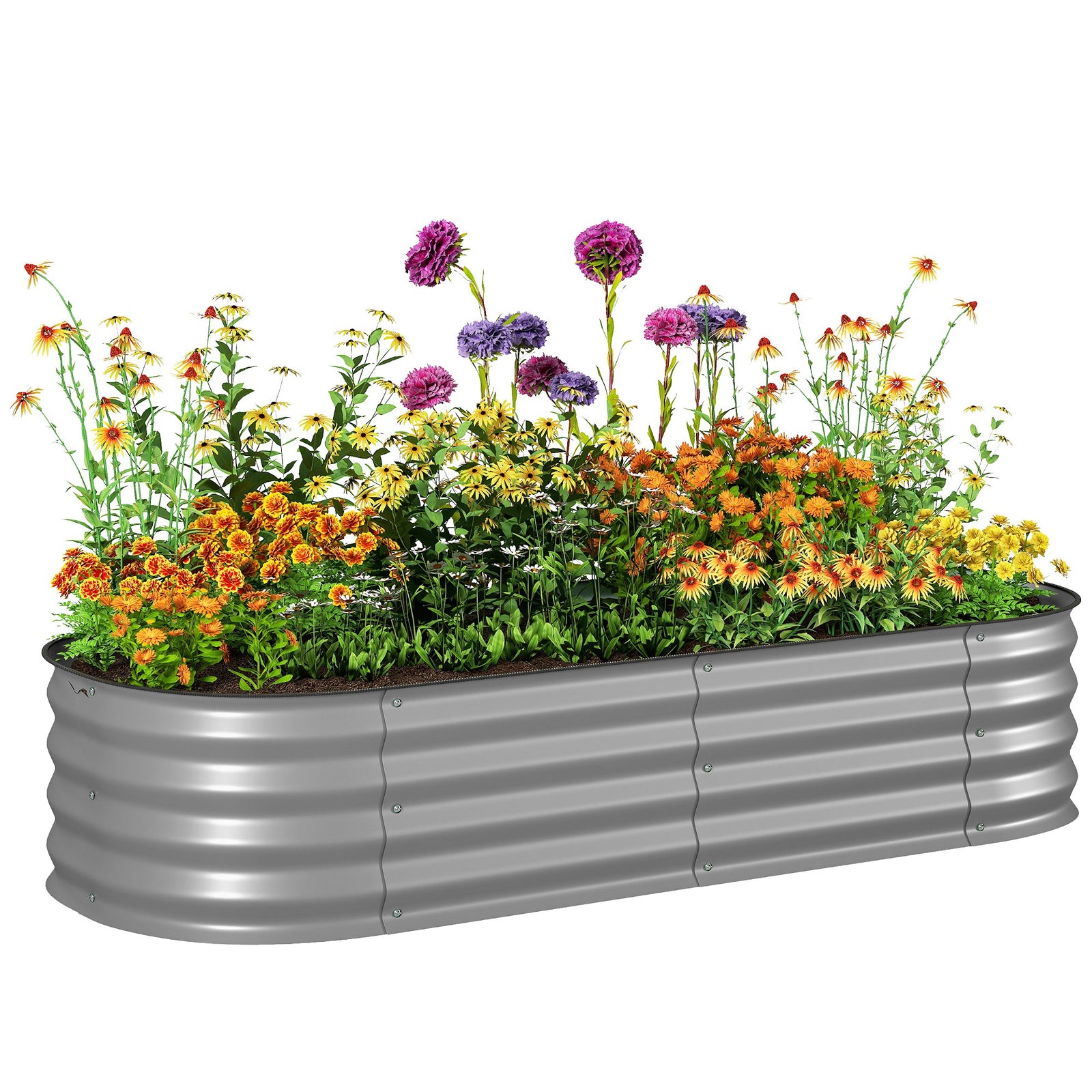 Galvanised Raised Garden Bed Planter Box With Safety Edging | Silver