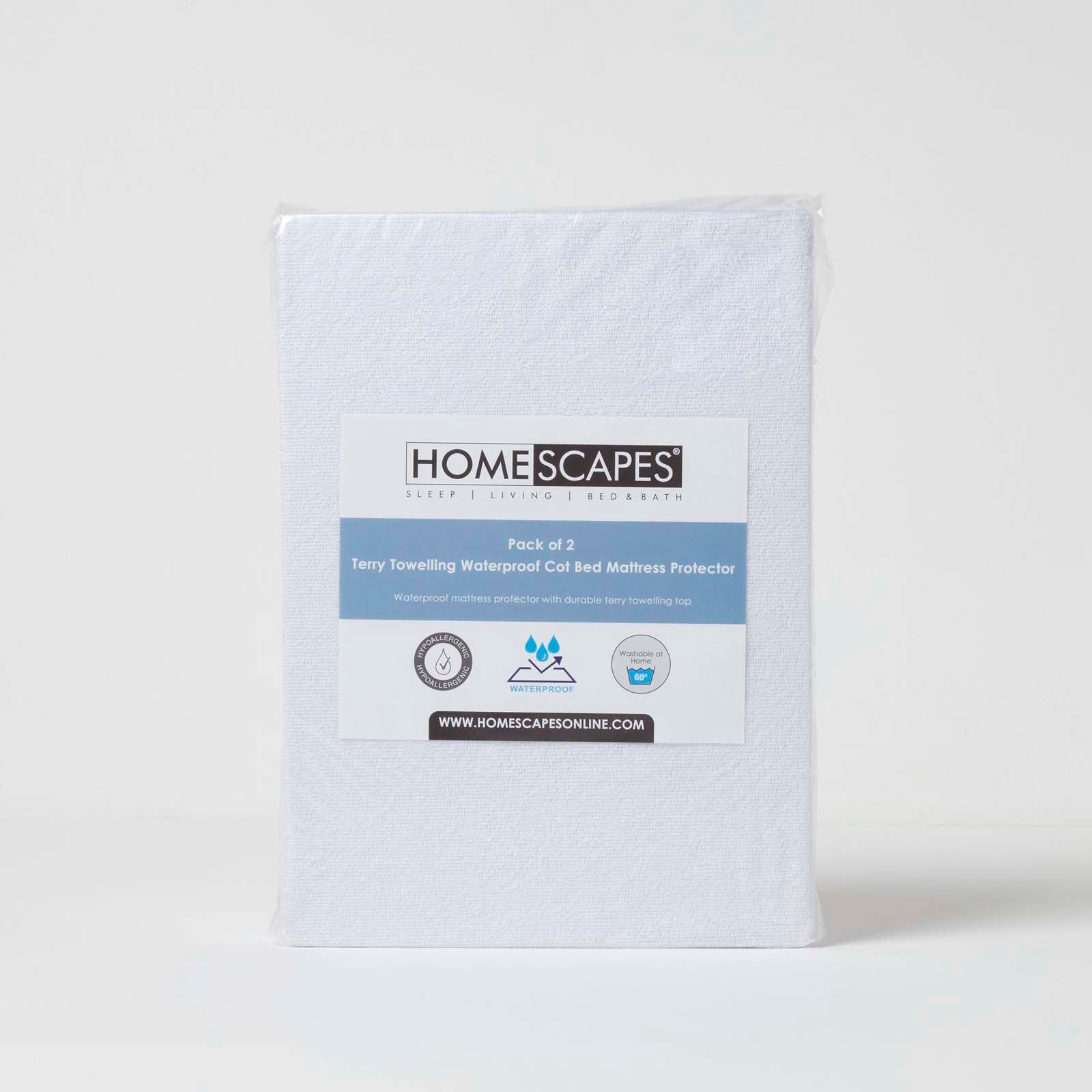 Cot Bed Terry Towelling Waterproof Mattress Protector, Pack Of 2 | 70 x 140cm | White