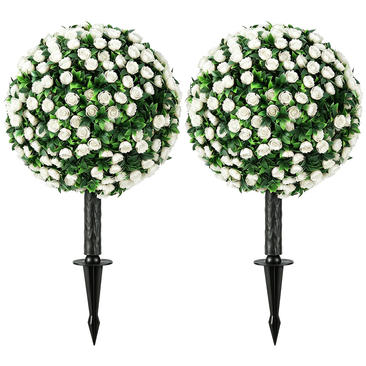 HOMCOM Artificial Rose Topiary, Uv Resistant, 2-pack, 55 Cm