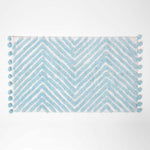 Tufted Cotton Bath Mat Zig Zag Design With Pom Poms | 50 x 80cm | Light Blue
