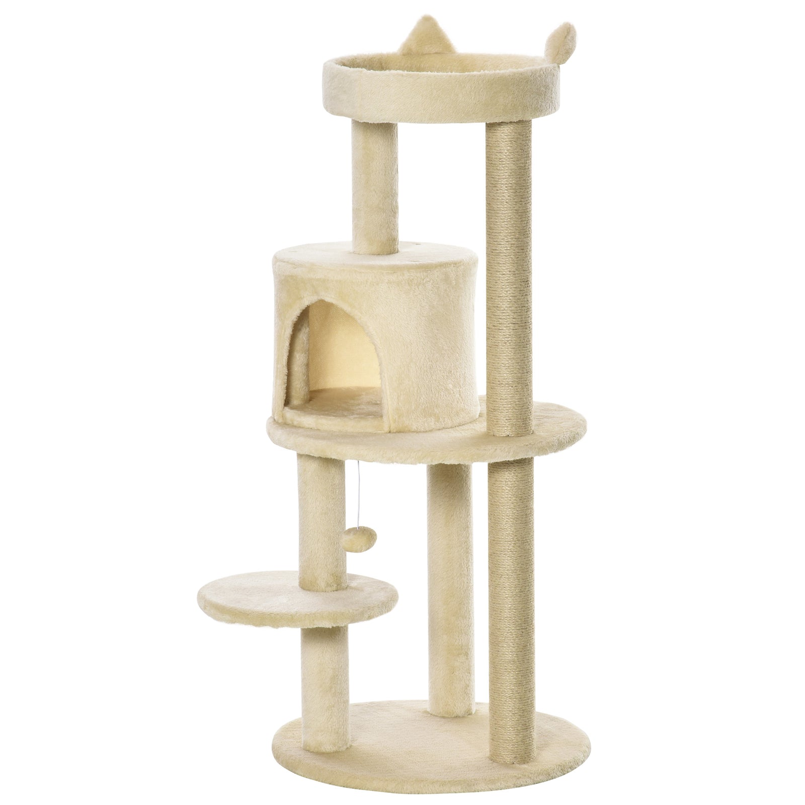 4 Tiers 104cm Cat Tree W/ Scratching Posts Perches  Hanging Ball | Beige