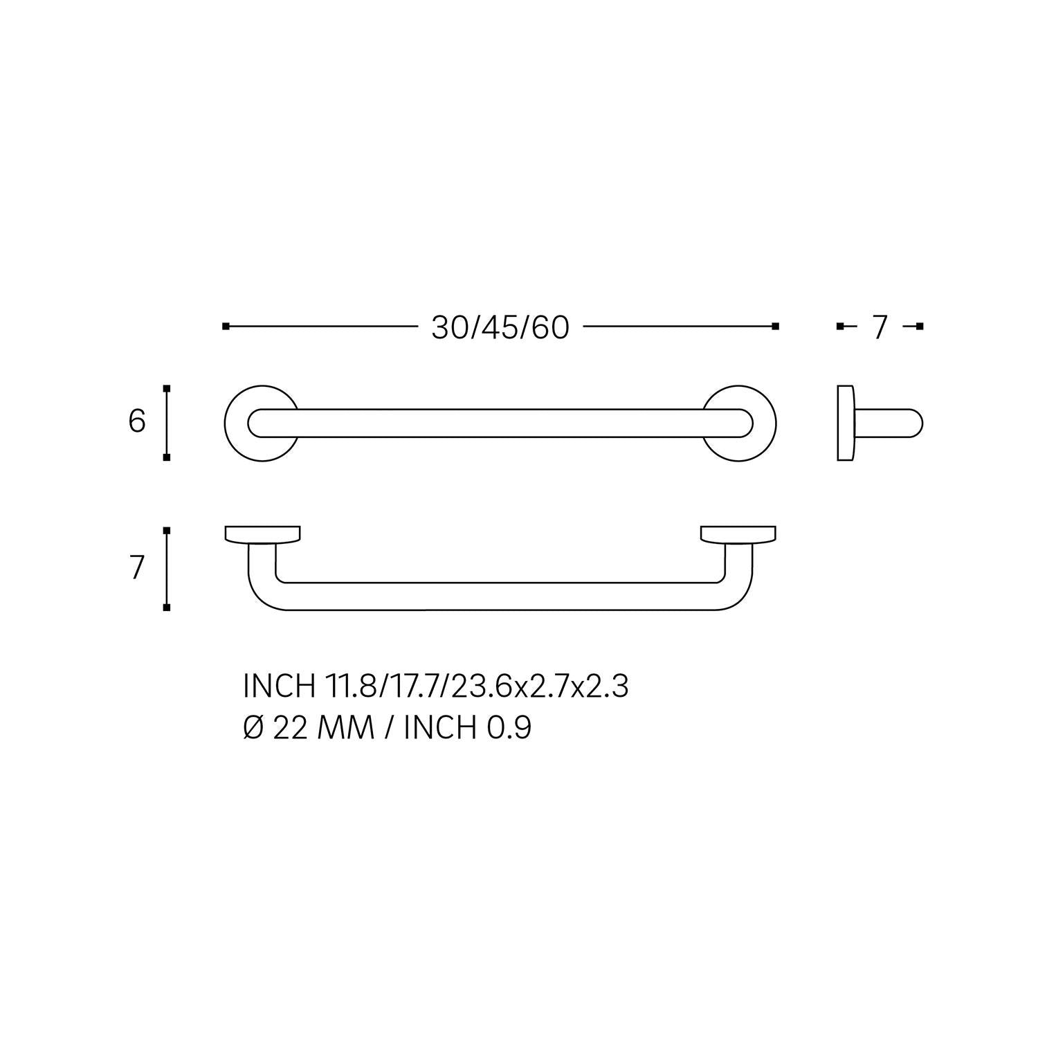 Grab Rail 30cm, Straight, Silver, Up To 150kg, Architect Collection