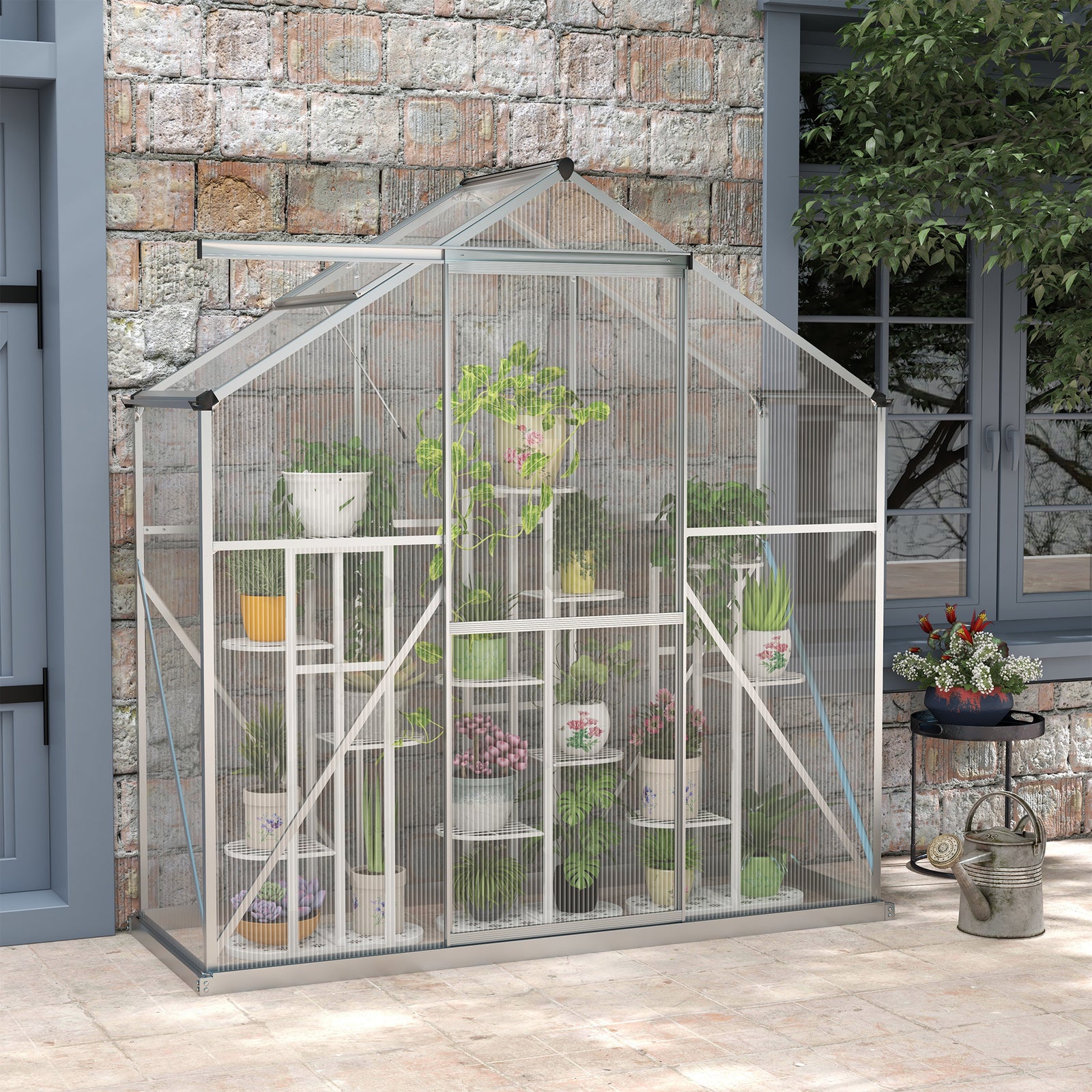 6x2.5ft Aluminium Polycarbonate Greenhouse | Silver