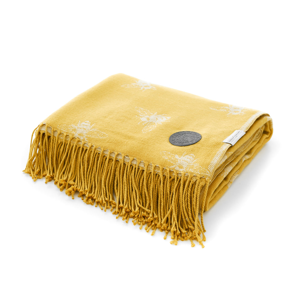 Bee Faux Cashmere Large Throw | Yellow