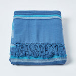Cotton Morocco Striped Throw | 255cm x 360cm | Blue
