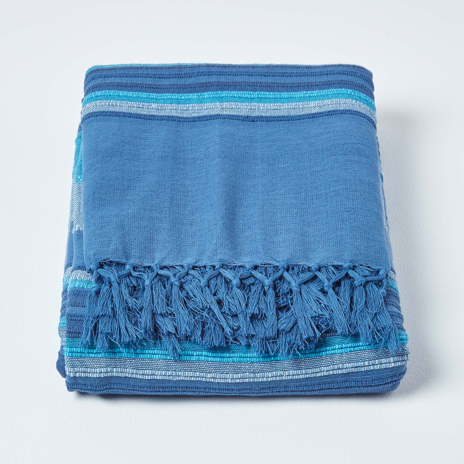 Cotton Morocco Striped Throw | 255cm x 360cm | Blue