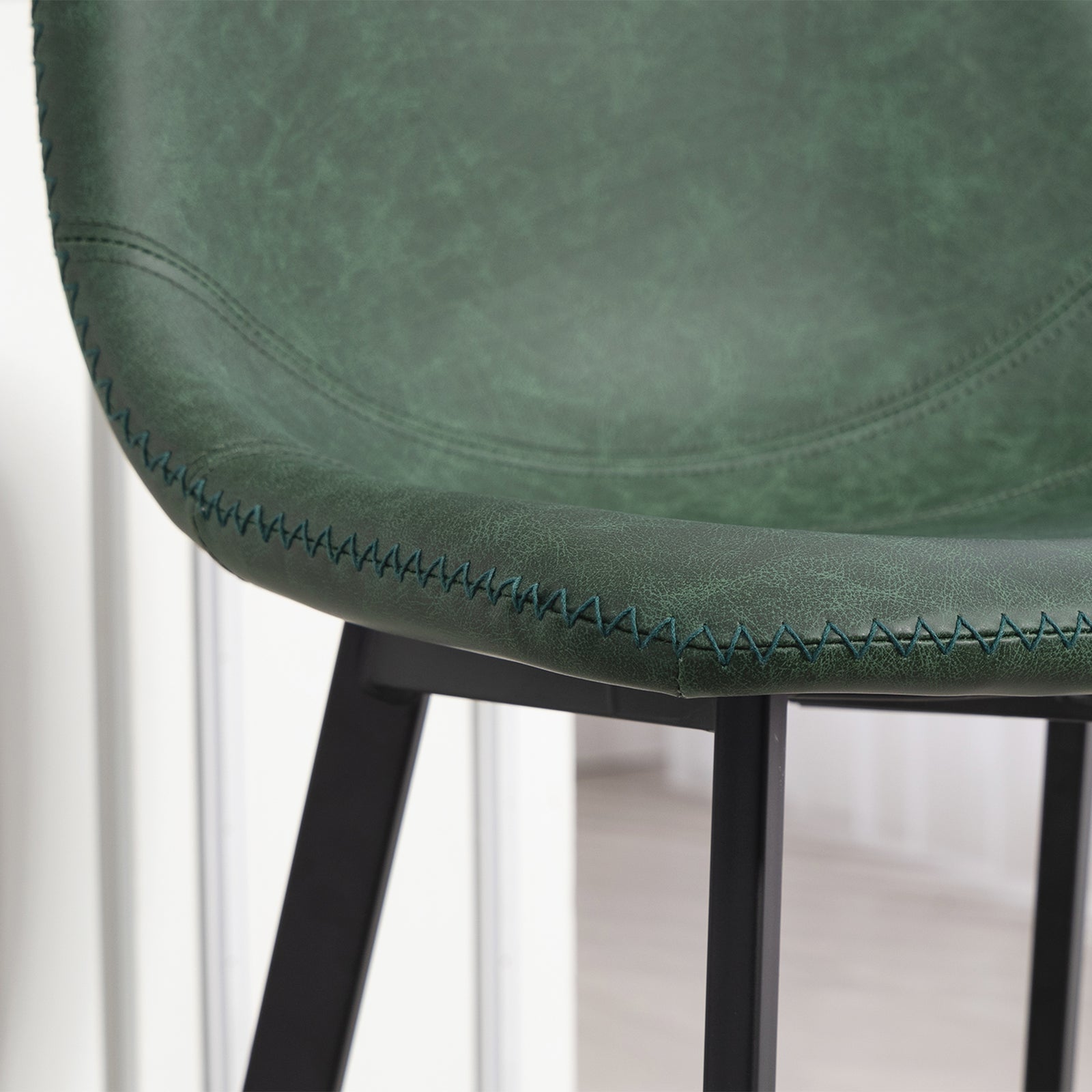 Bar Stools Set Of 2, Bar Chairs With Back And Steel Legs | Green