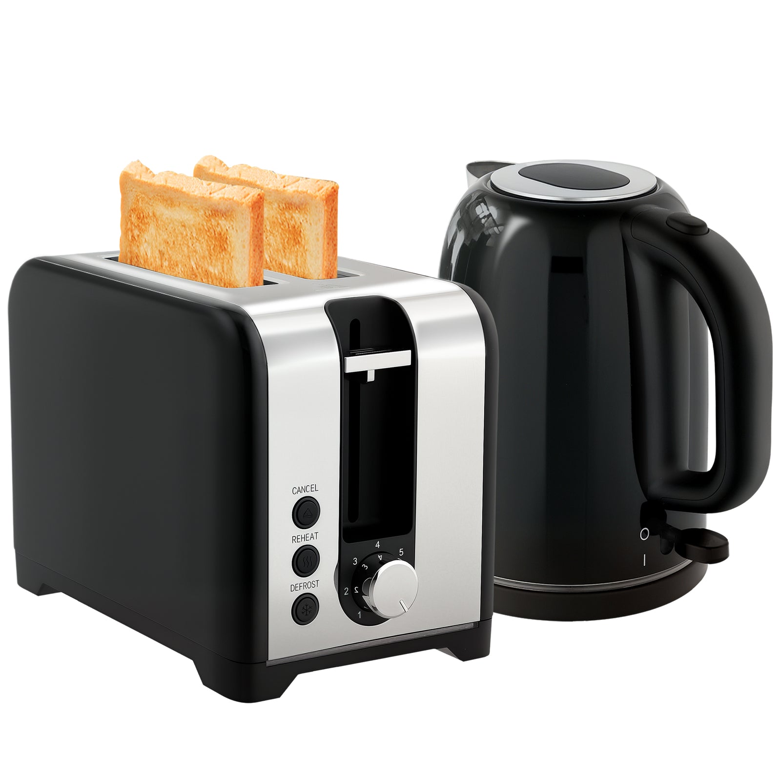 1.7l 3000w Rapid Boil Jug Kettle And 2-slice Toaster Set | Black