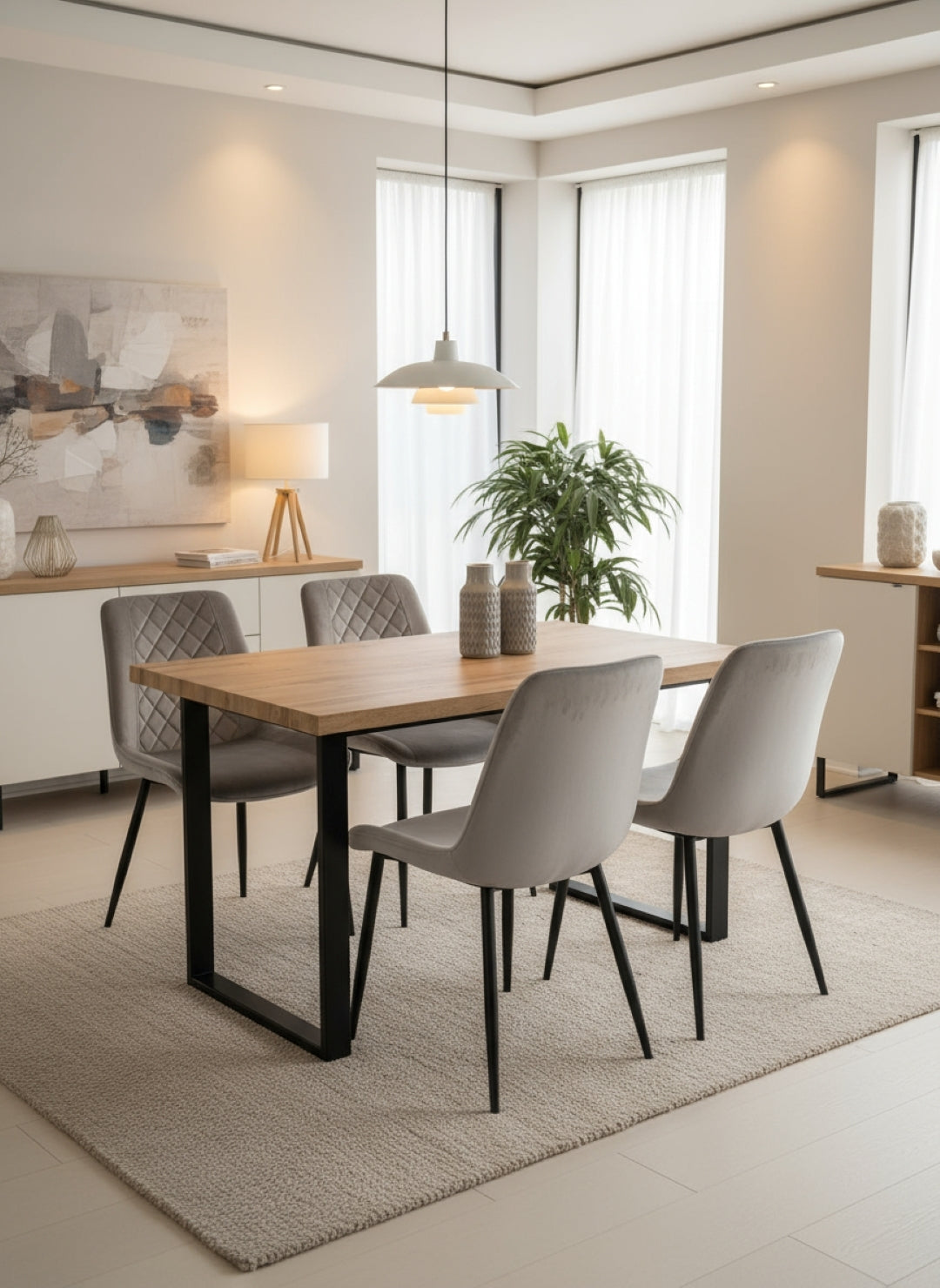 Stylish Colorado Dining Table Set With 4 Amelia Chairs | Grey
