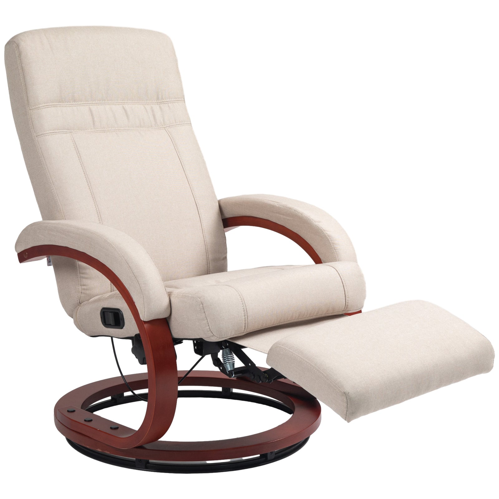 Manual Recliner Swivel Chair With Footrest Armrests | One Size | Beige