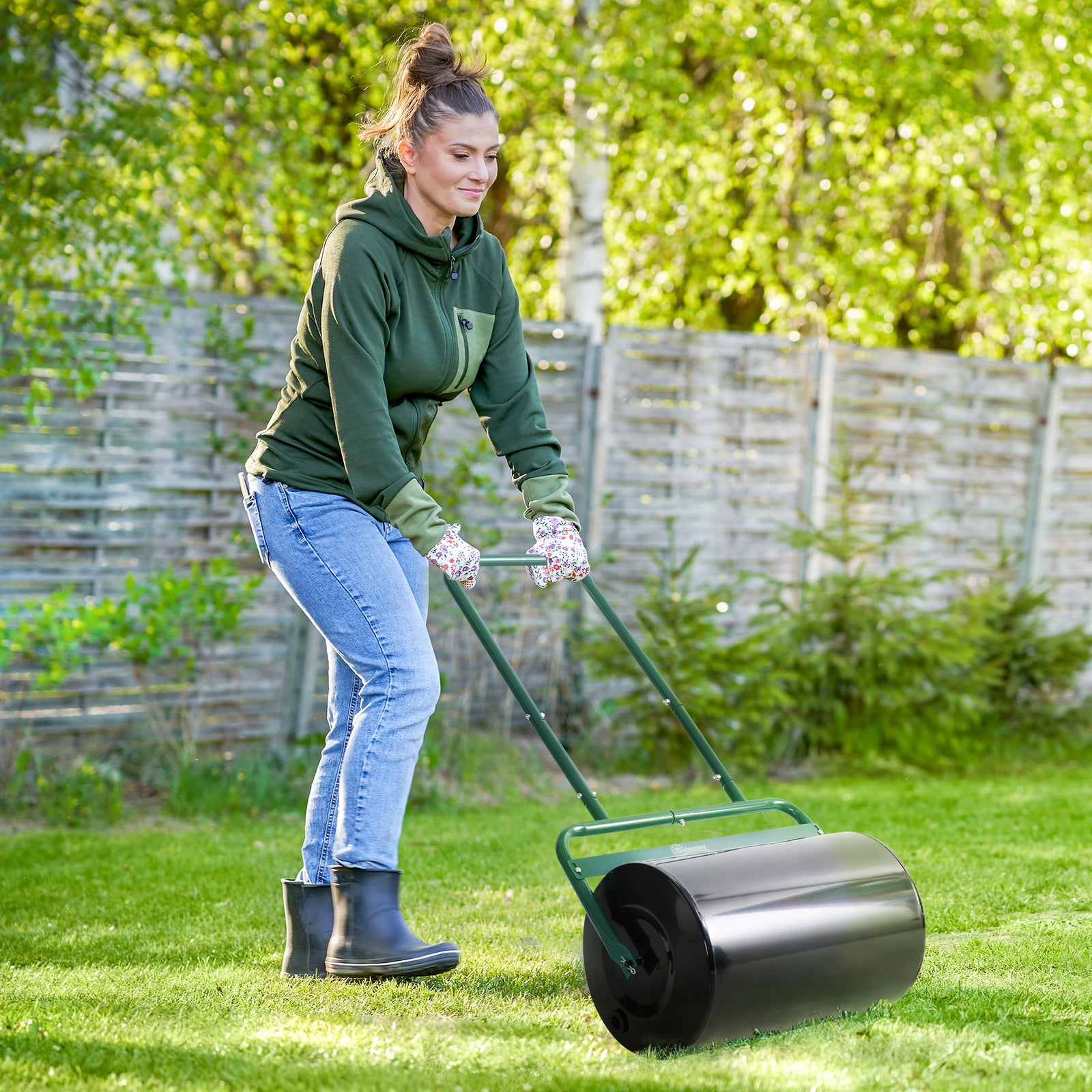 Combination Push/tow Lawn Roller Filled W/ 38l Sand Or Water