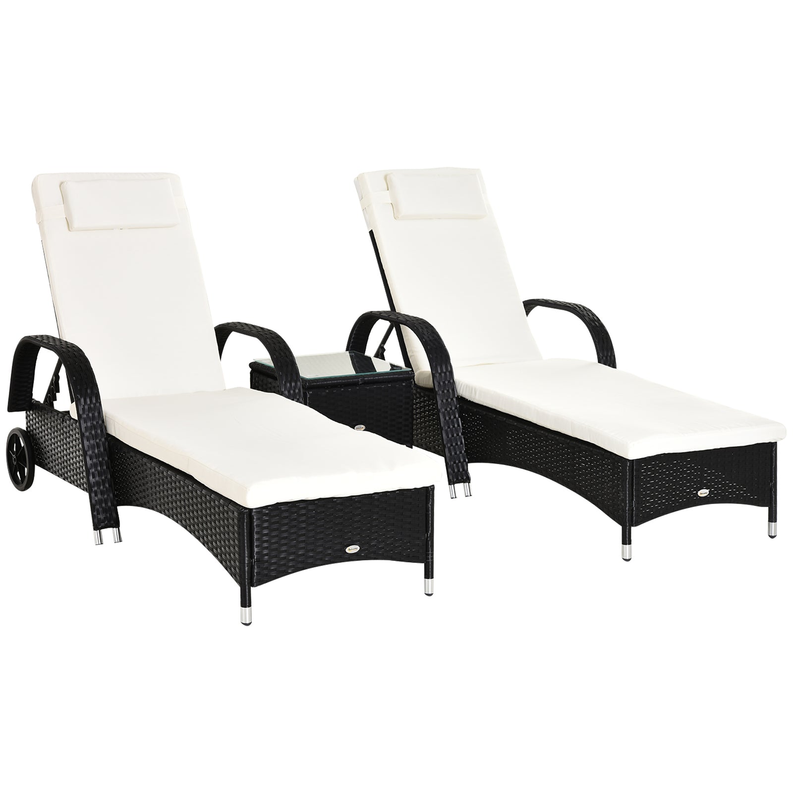 Rattan Sun Lounger Set With Side Table And Cushion | Black