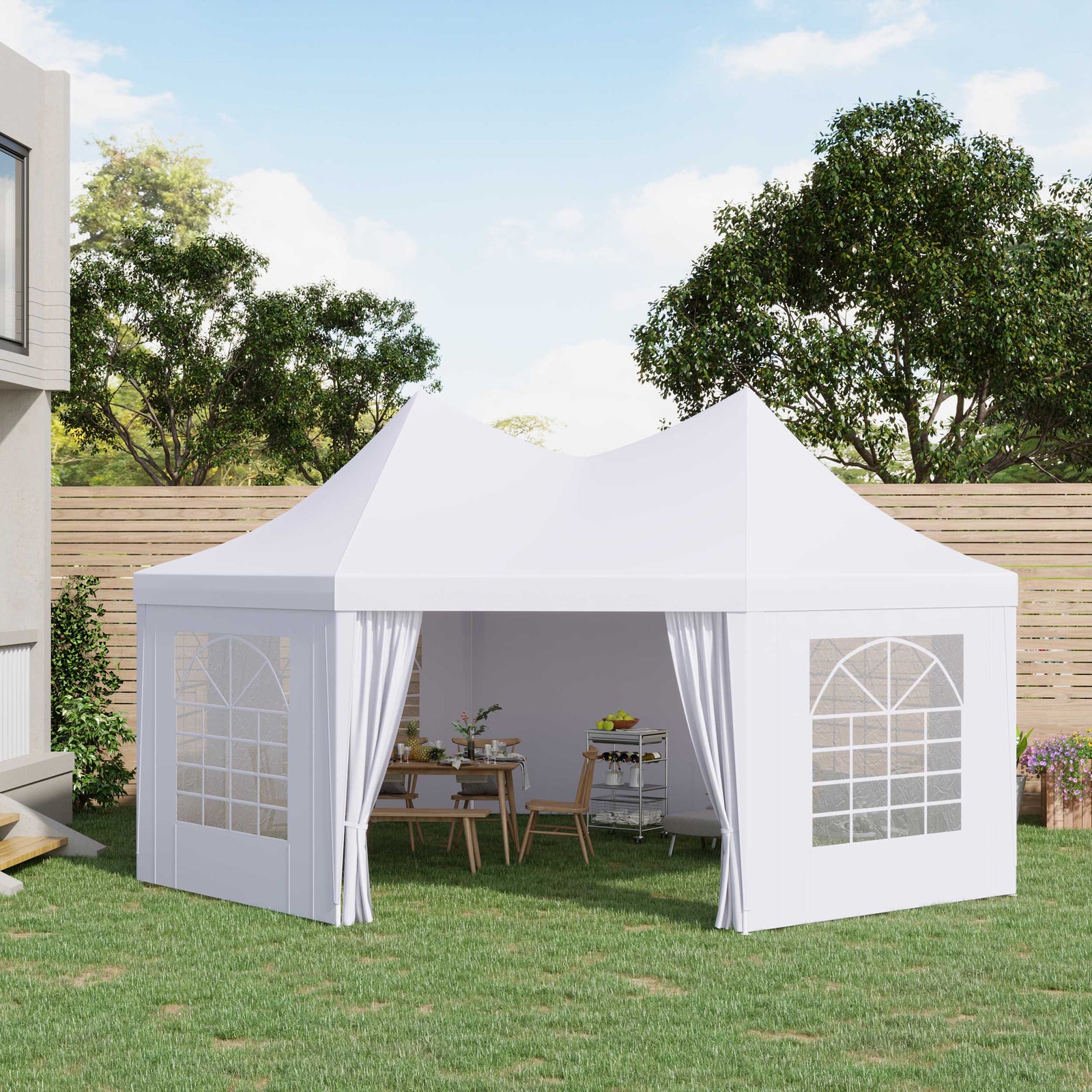 6.8x5m Octagonal Marquee Gazebo, Wedding Party Tent, White