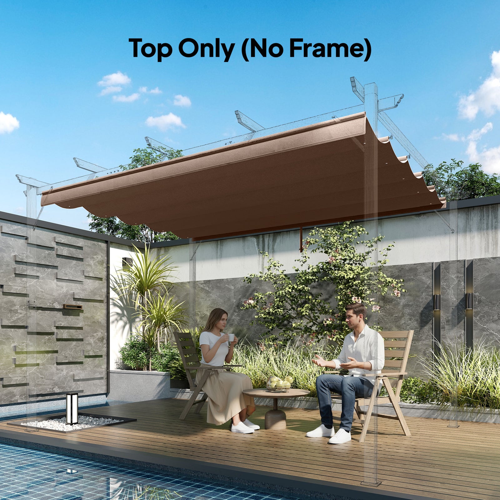 3.5x2.6m Pergola Cover Replacement For 4x3m Frame Brown