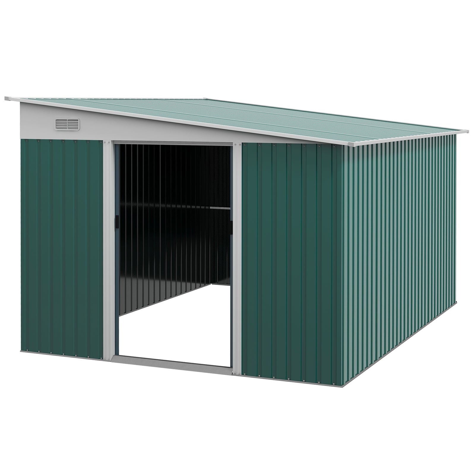 11.3x9.2ft Steel Garden Storage Shed Tool House With Doors | Green