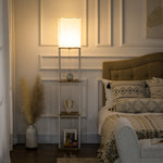 Modern Floor Lamp With Shelves And Fabric Lampshade