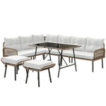 Sectional Outdoor Furniture With Glass Top Table Cream White
