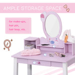 Kids Wooden Dressing Table With Stool Mirror Table And Desk Set Toys Pink