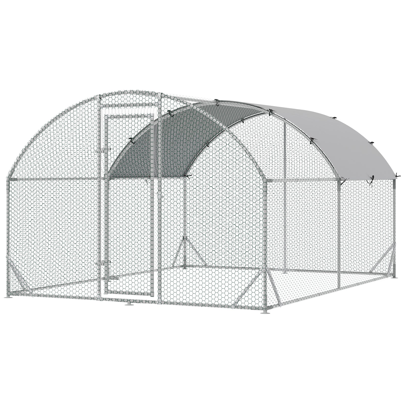 Walk-in Chicken Run Galvanised Chicken Coop W/ Cover | Medium | Silver