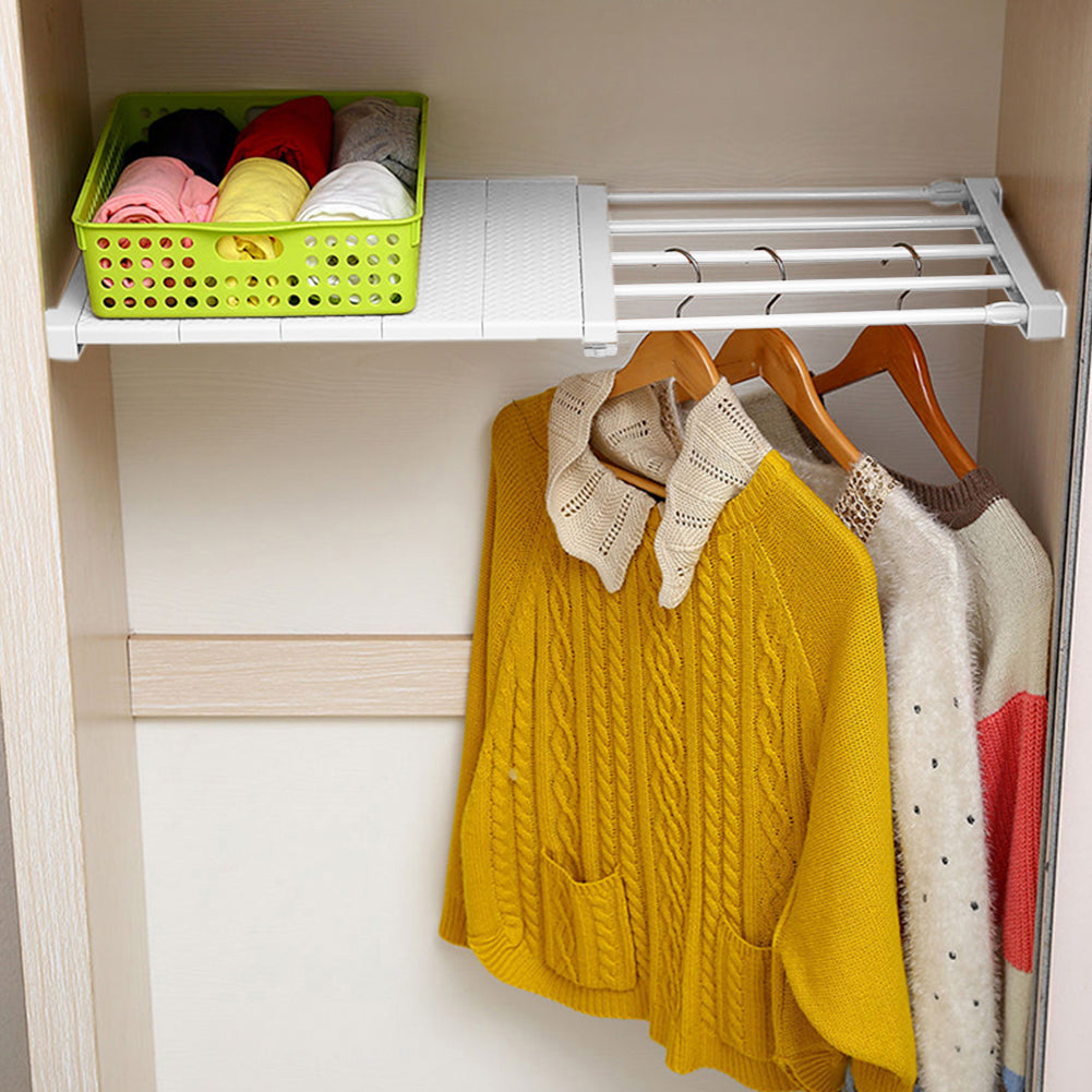 Expandable Closet Tension Shelf Rod And Storage Layer Dividers