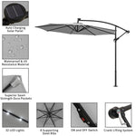 3 M Banana Patio Umbrella Cantilever Garden Parasol With Solar-powered 32 Led Lights, Crank For Opening Closing Without Base | One Size | Light Grey