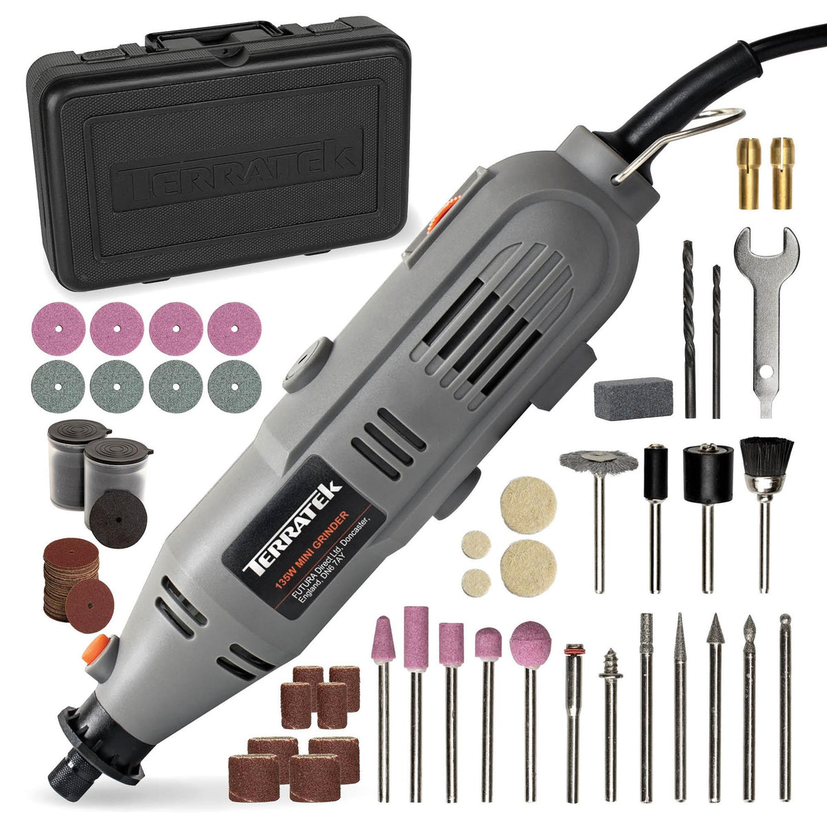 Rotary Tool Kit 135w & Accessory Set Variable Speed 8000-33000rpm Ideal For Diy Woodwork & Hobby Craft Dremel Compatible | 150 Piece Kit + Case | Grey
