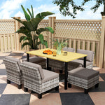 7-piece Rattan Dining Set, Slatted Metal Top Table, Grey