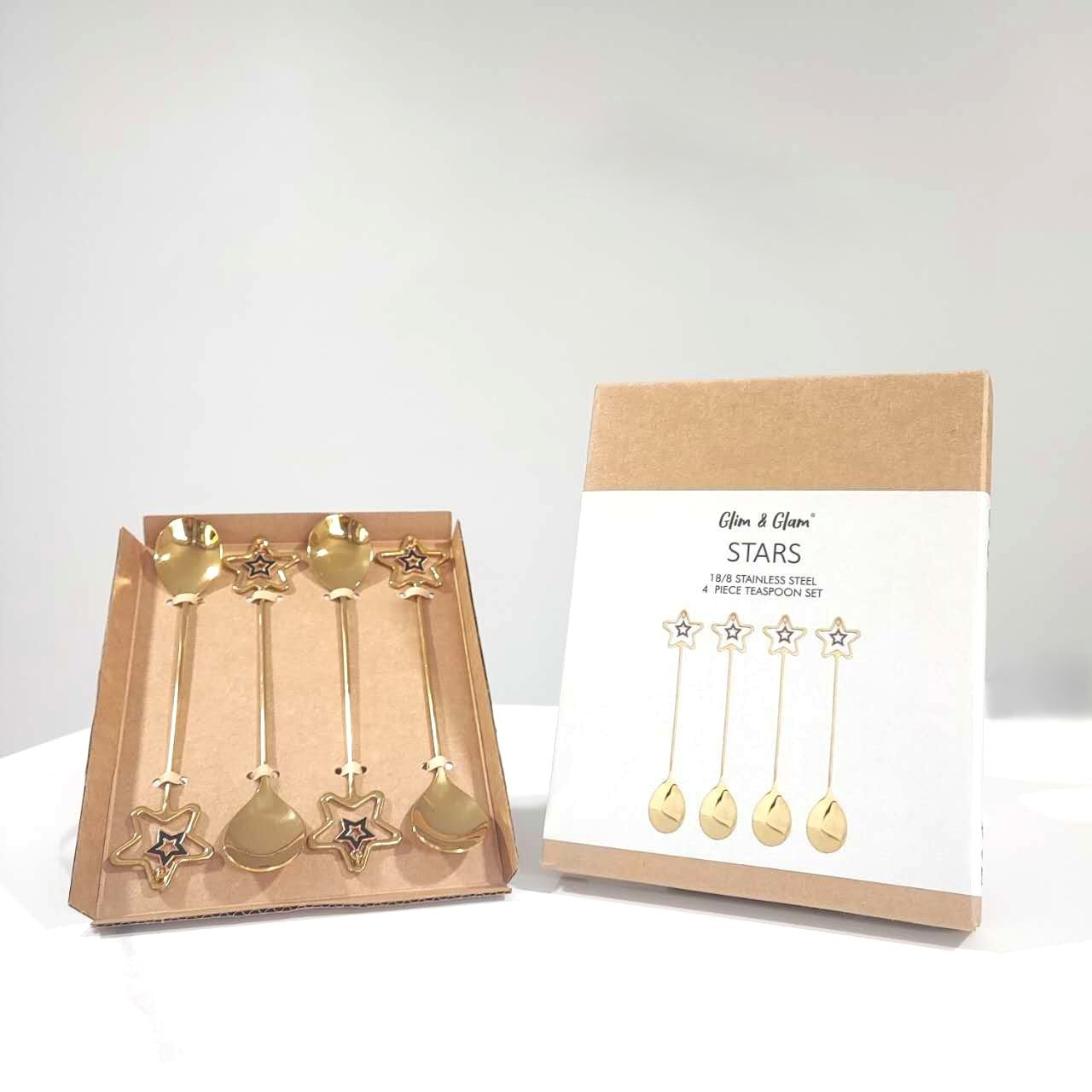 Tea Spoons Set 18/8 Stainless Steel 4pc Teaspoon Set Gold Star Christmas Gift | Gold