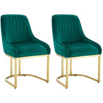 Set Of 2 Velvet Dining Chairs Luxury Padded Dining Room Chairs Armless | Green