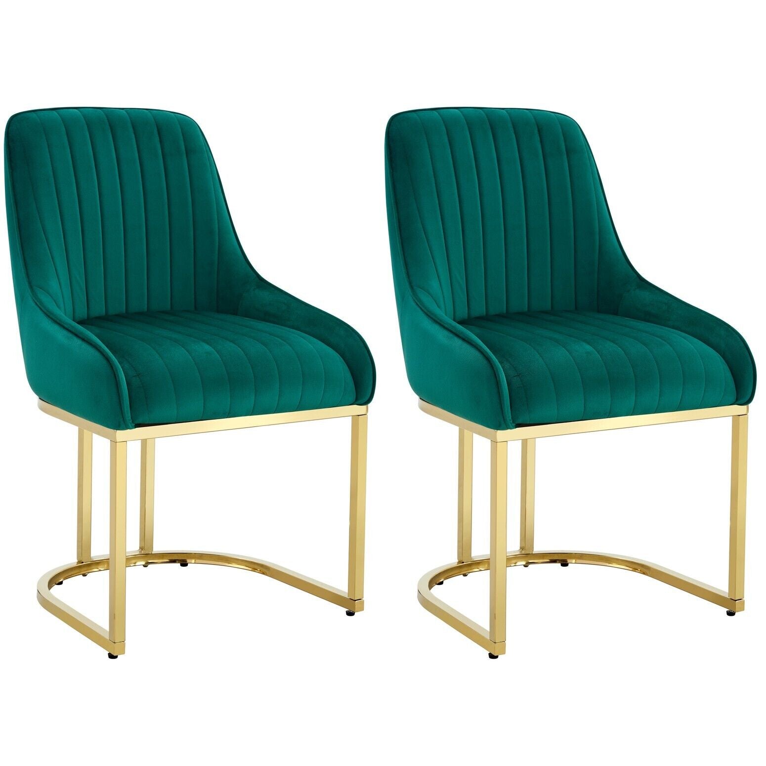 Set Of 2 Velvet Dining Chairs Luxury Padded Dining Room Chairs Armless | Green