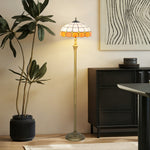 Floor Lamp With Handcrafted Stained Glass Shade, Vintage Standing Lamp | Orange