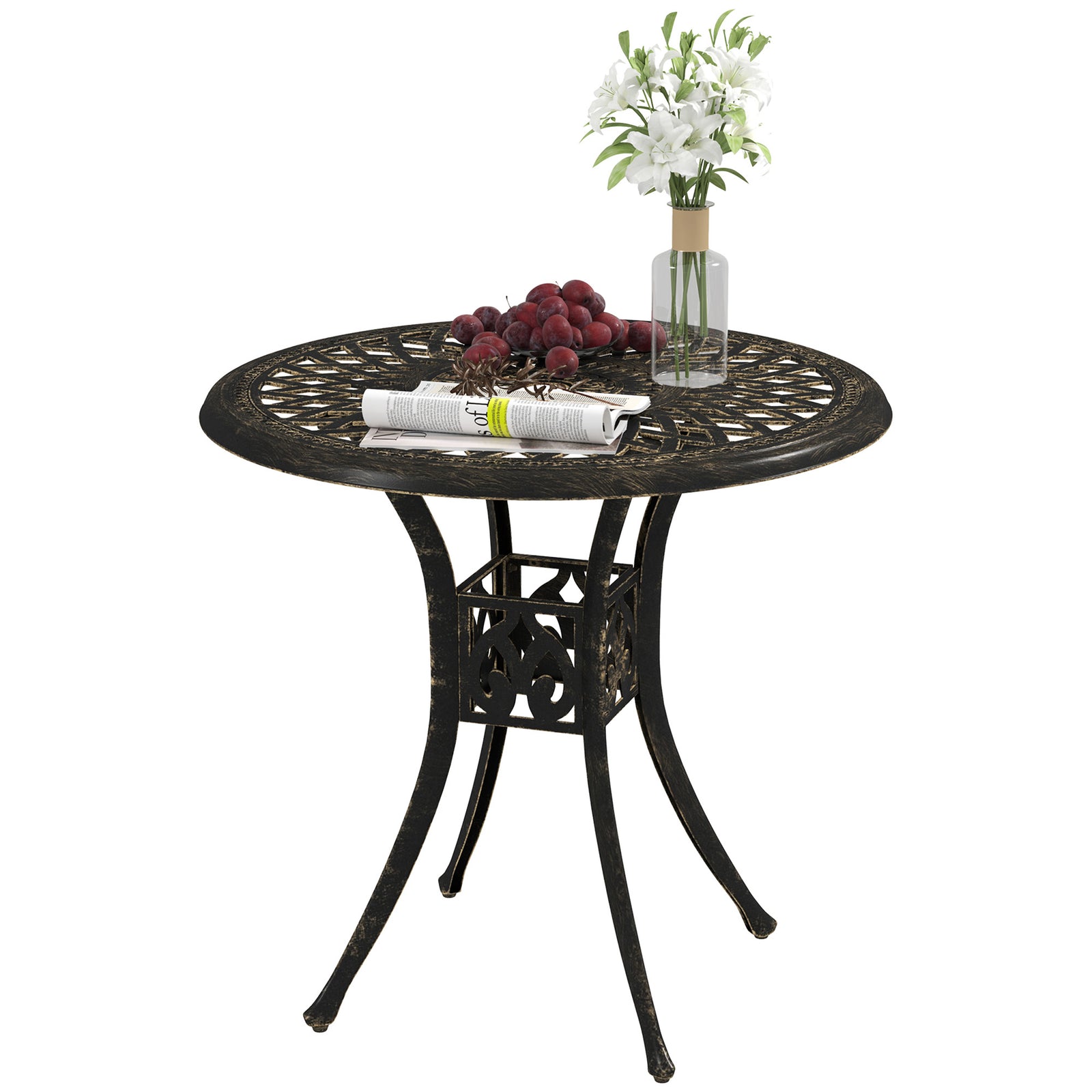 78 Cm Round Garden Dining Table W/ Parasol Hole | Bronze