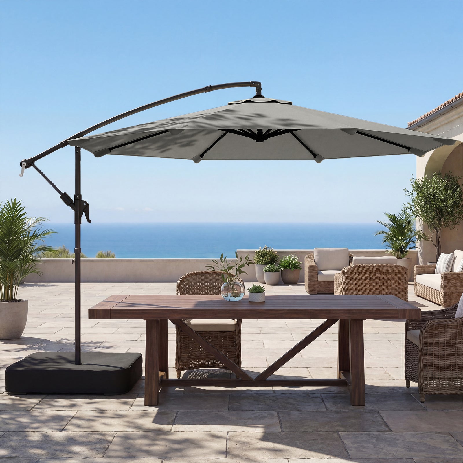 3 M Garden Cantilever Parasol With Sandbag, 360 Degree Rotation | Grey