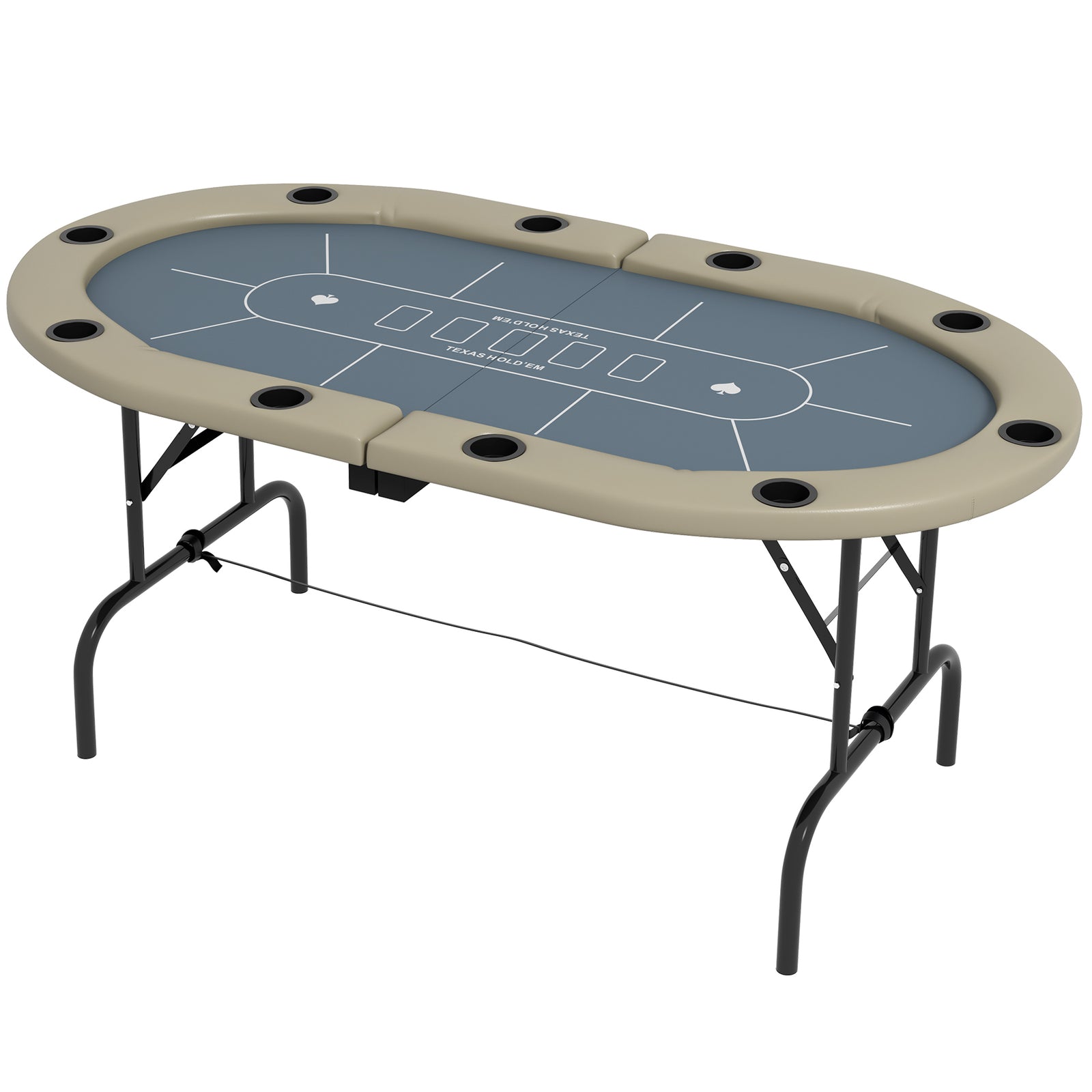 8 Player Folding Poker Table With Cup Holder, Brown