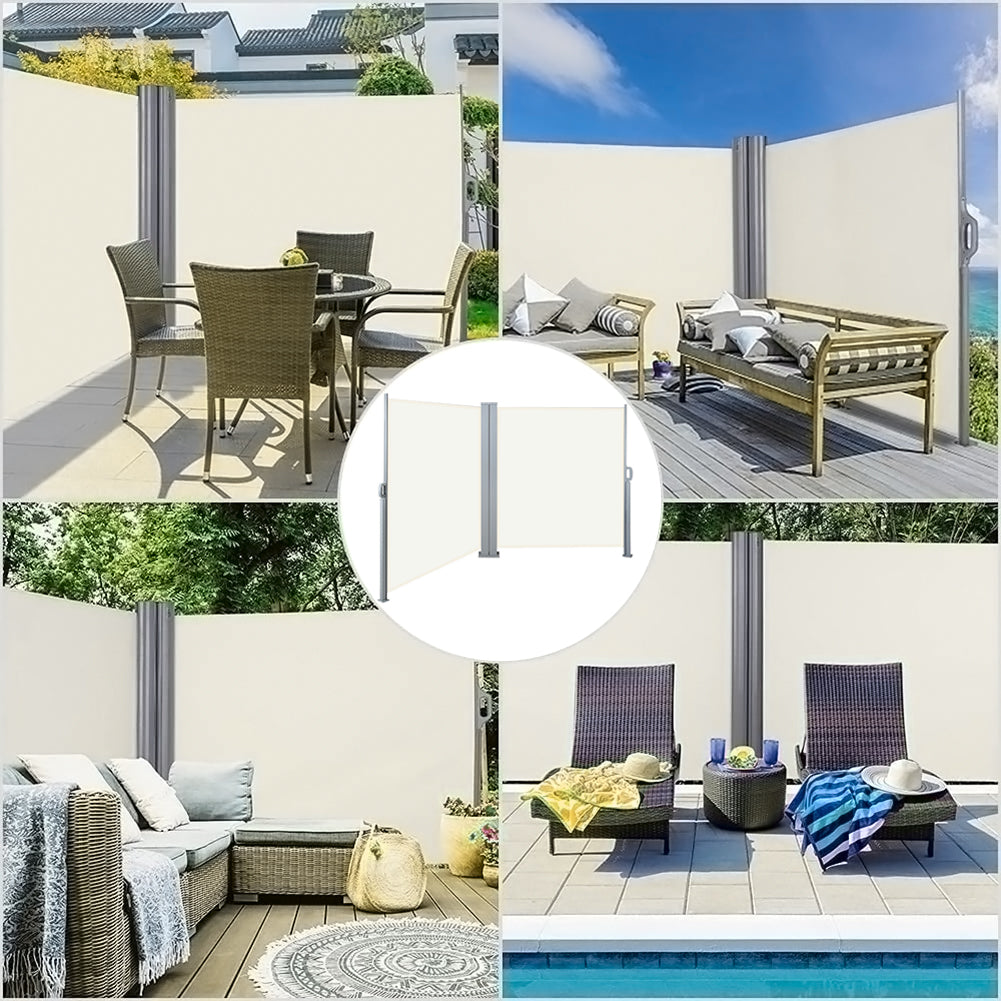 Retractable Side Awning 600cm Patio Privacy Screen Uv & Water Resistant Polyester Garden Balcony Wind Screen (160/180cm H) | Large | Beige
