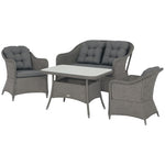 4 Pcs Rattan Garden Furniture, Padded Conversation Sofa Set
