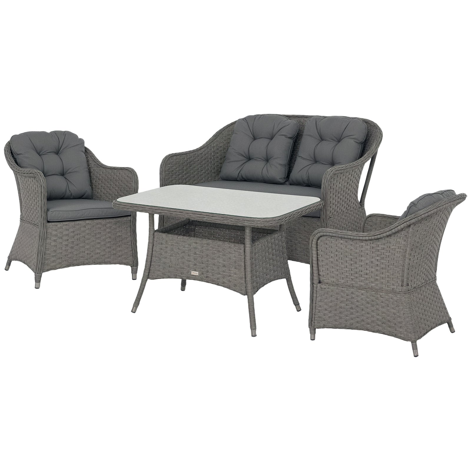 4 Pcs Rattan Garden Furniture, Padded Conversation Sofa Set