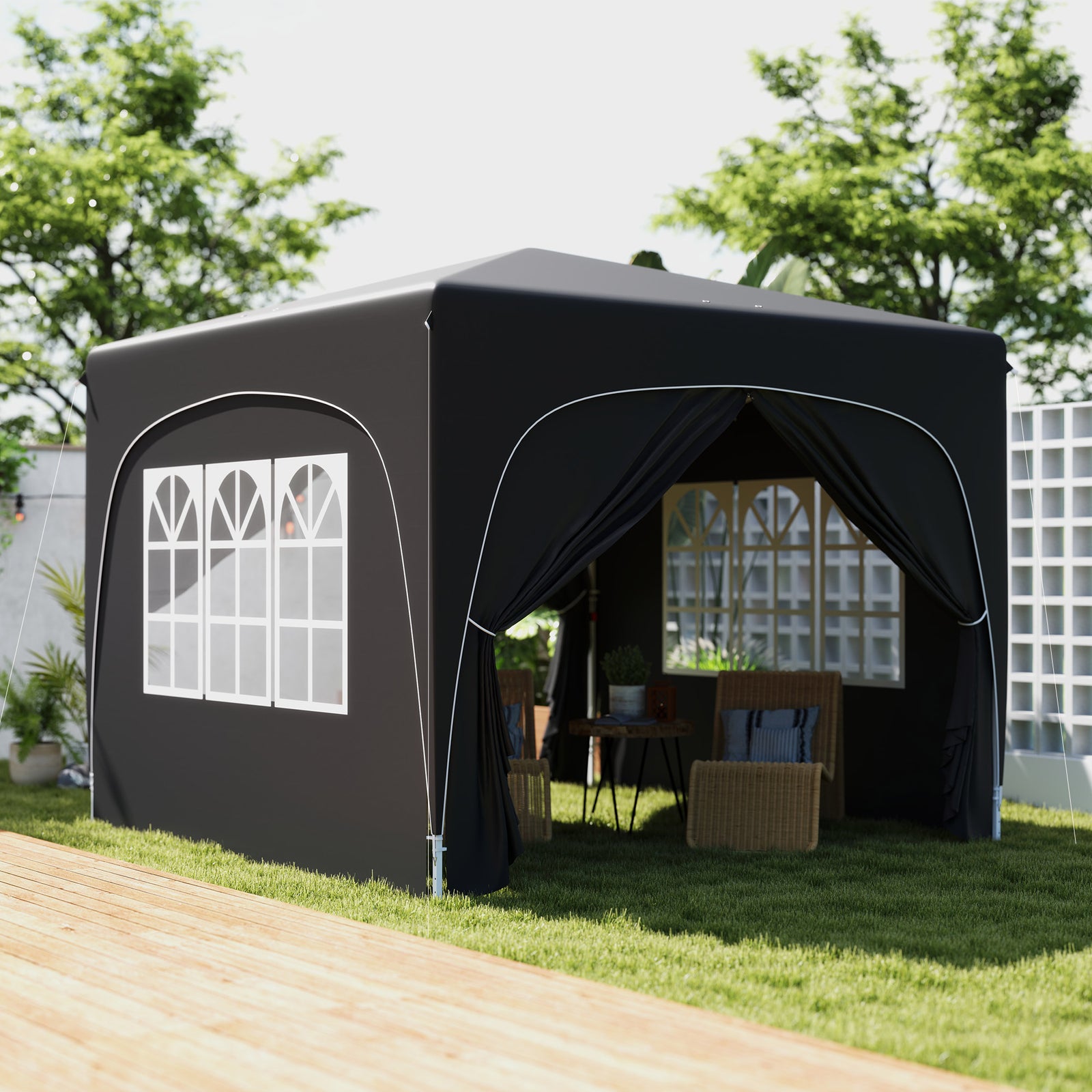 3x3m Pop Up Gazebo With Sides, Bag, Upf50+ | Black