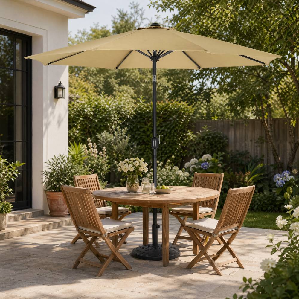 3m Garden Parasol Adjustable Tilting Parasol With Crank Handle With Classic Design Heavy-duty Round Base | One Size | Khaki