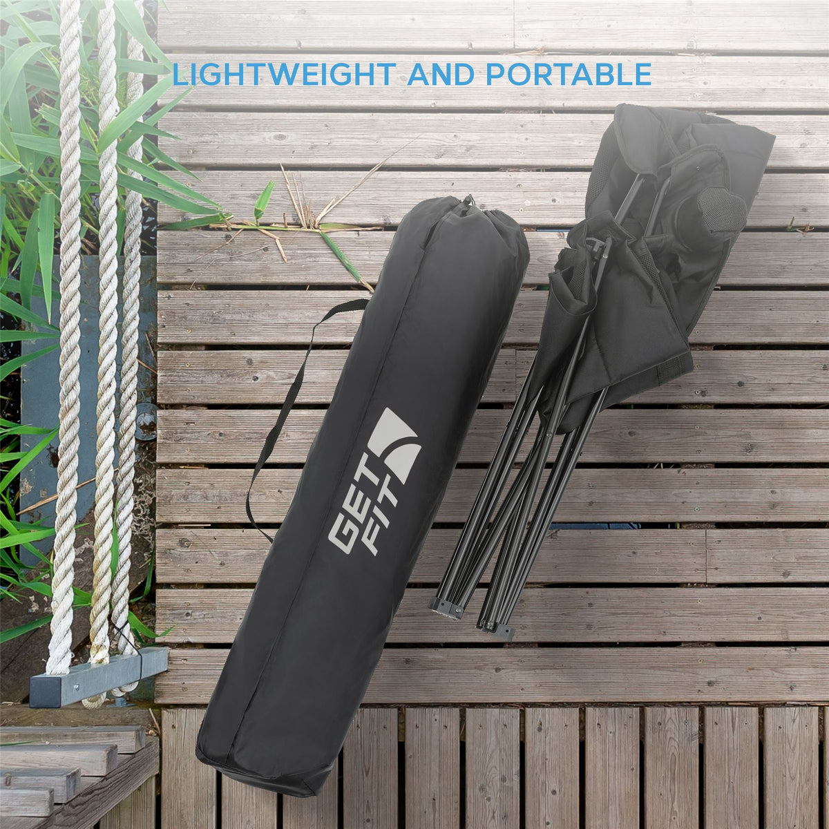 Premium Camping Chair - Thick Padded Folding Chair For Adults With Magazine Pocket, Cup Holder & Carry Bag - Lightweight 3kg - Heavy Duty Foldable Picnic Chair | Single | Jet Black