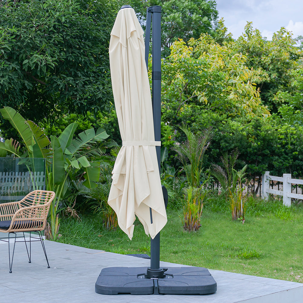 Large Square Patio Parasol With Durable Polyester Canopy, Pa Waterproof Coating, Adjustable Height, 360° Foot Pedal Rotation With Cross Base & Square Base | One Size | Beige