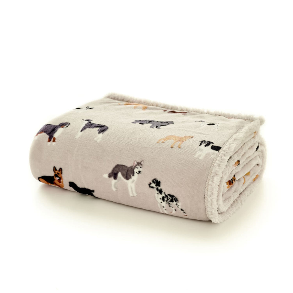Mixed Dogs Sherpa Fleece Throw – Printed Dog Blanket | 140cm x 180cm | Latte