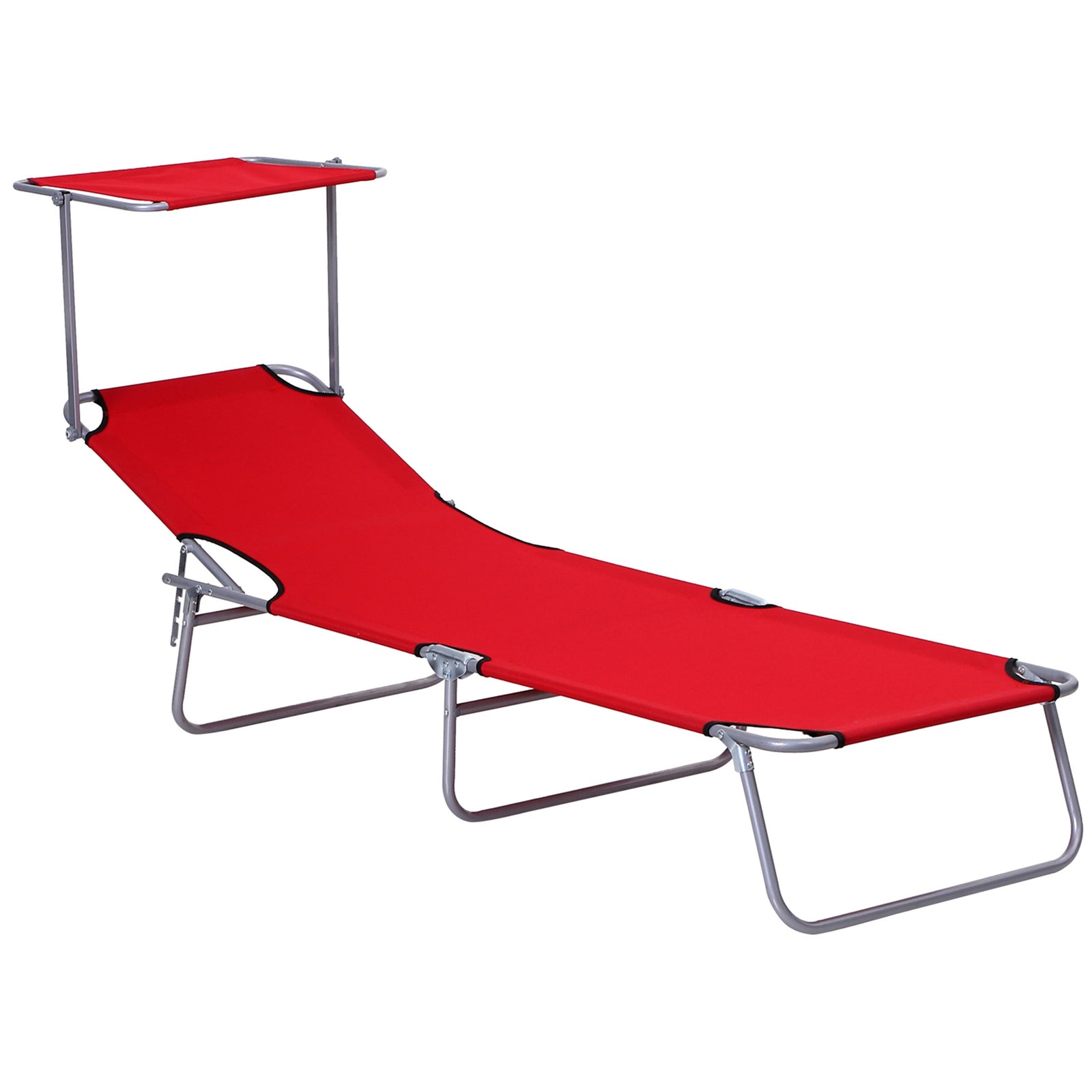 Reclining Sun Lounger Folding Recliner Garden Chair | Set of 1 | Red