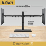 Futura Dual Monitor Stand 13 To 32 Inch Height Adjustable Freestanding Base Supports 8kg Per Arm