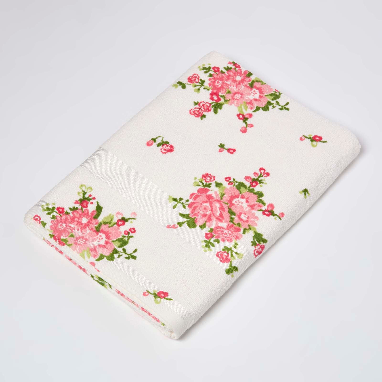 Floral Printed 100% Cotton Towel | Bath Sheet | Cream