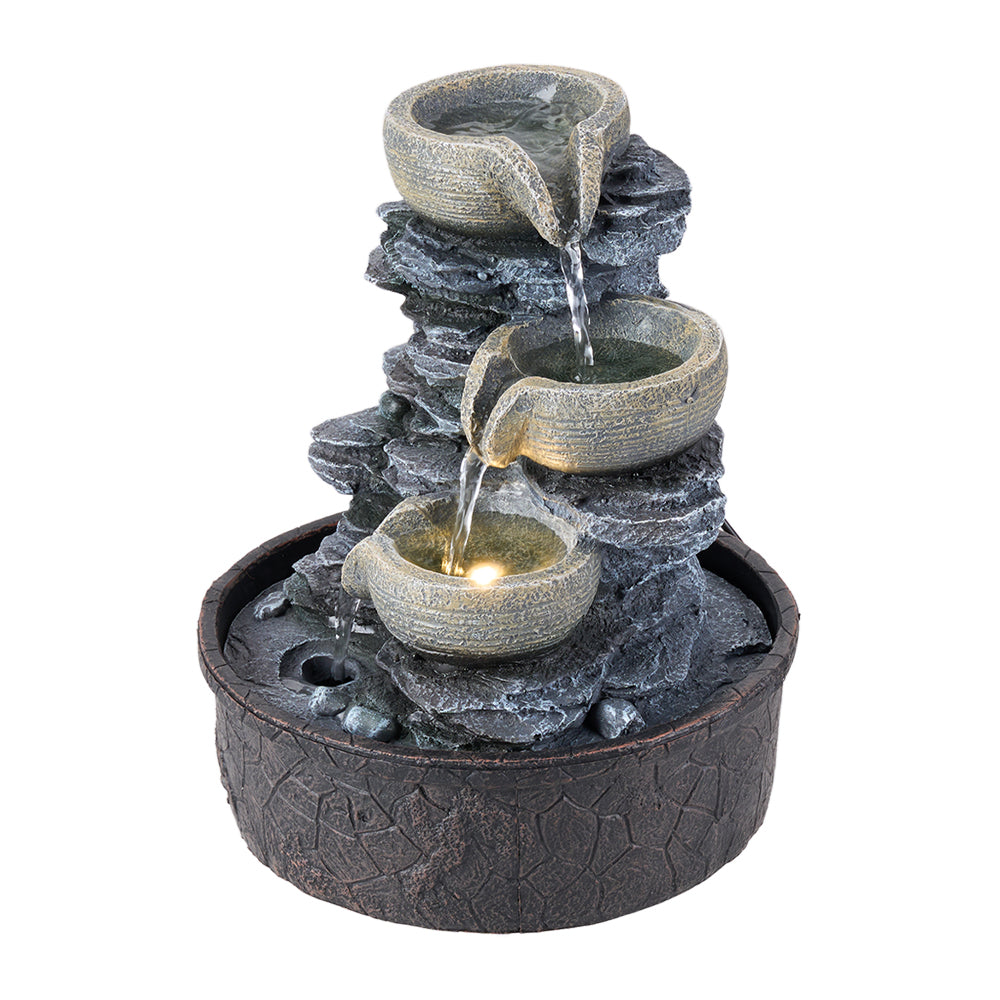 3-tier Cascading Bowls Design Tabletop Waterfall Fountain With Led Lighting