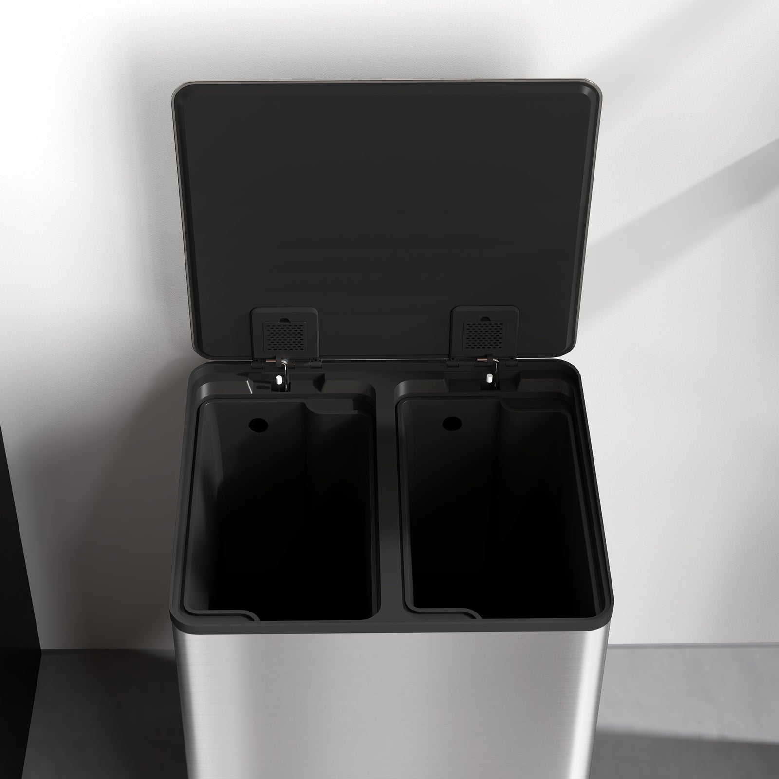 Double Kitchen Bin, Pedal Bin With Soft-close Lid, Silver Tone | S | Silver
