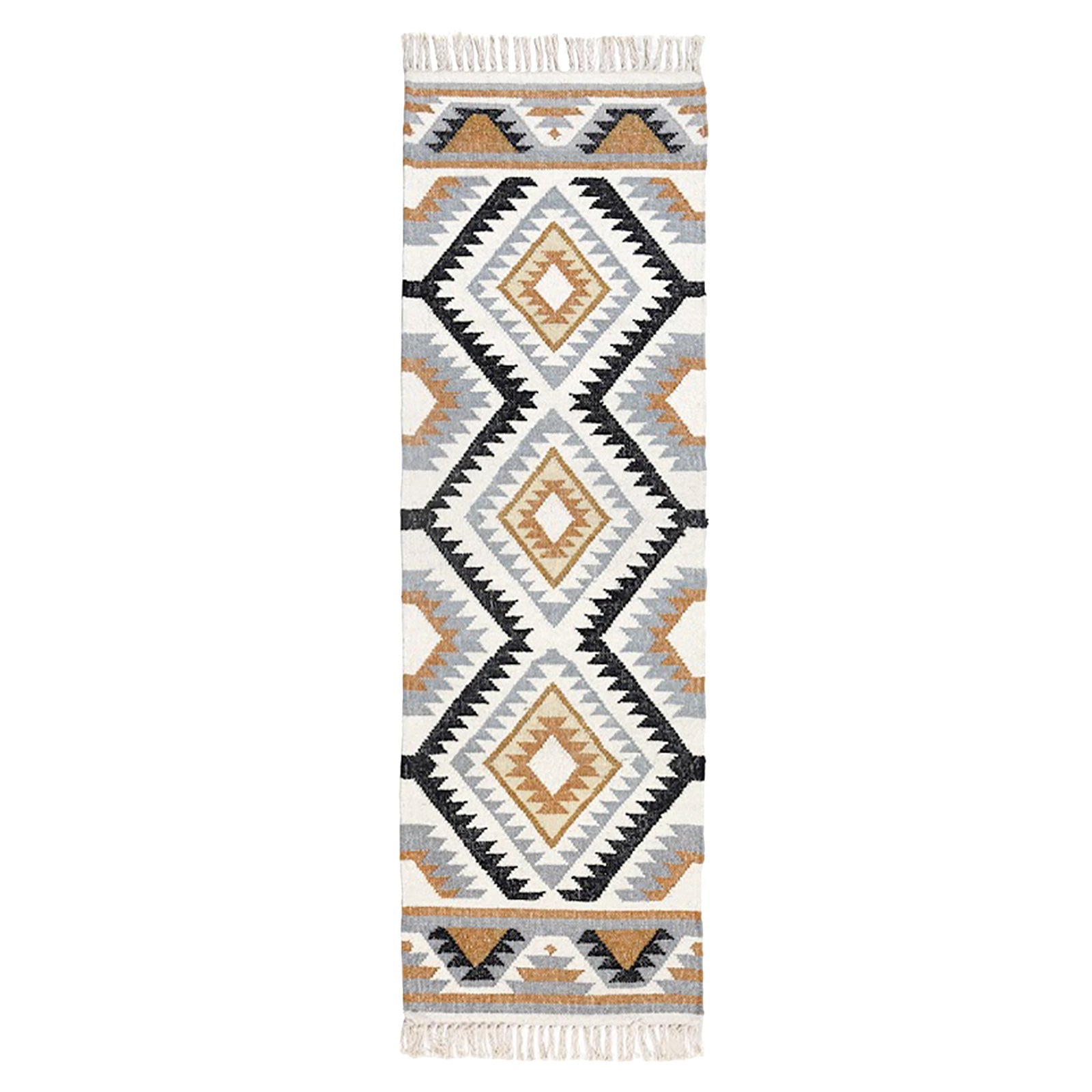 Agra Handwoven Diamond Kilim Wool Rug | 200cm | Yellow & Black
