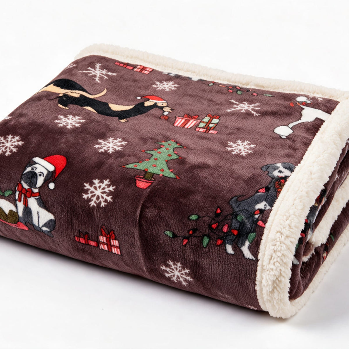 Deyongs Festive Dogs Sherpa Fleece Throw – Christmas Printed Blanket